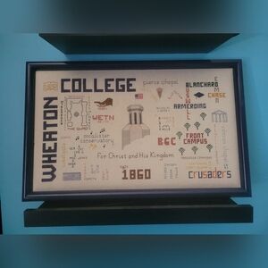 Vintage Wheaton College embroidered art framed